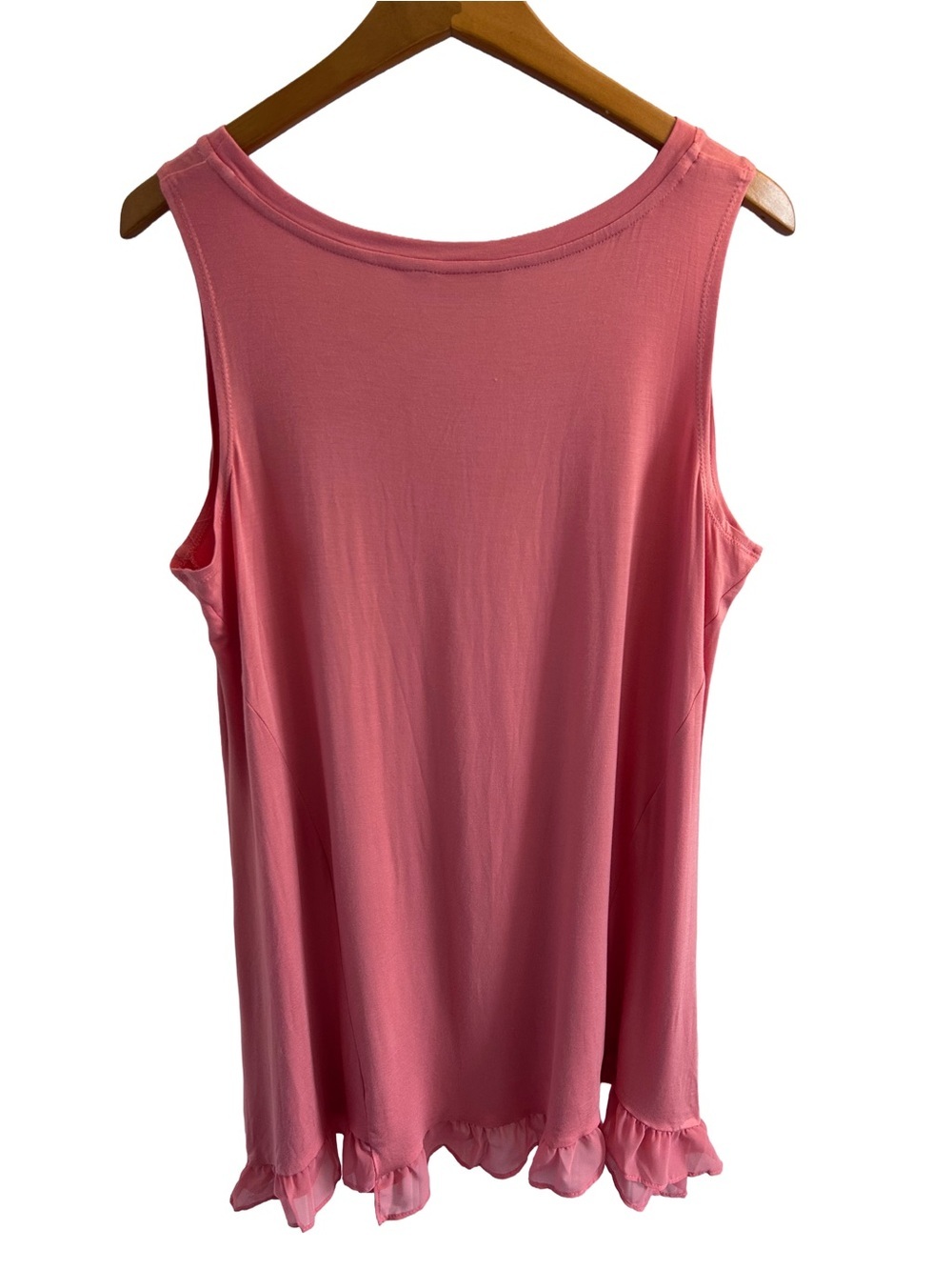 Logo Layers Sleeveless Peachy Pink Ruffle Hem Tank Top L - Picture 2 of 6